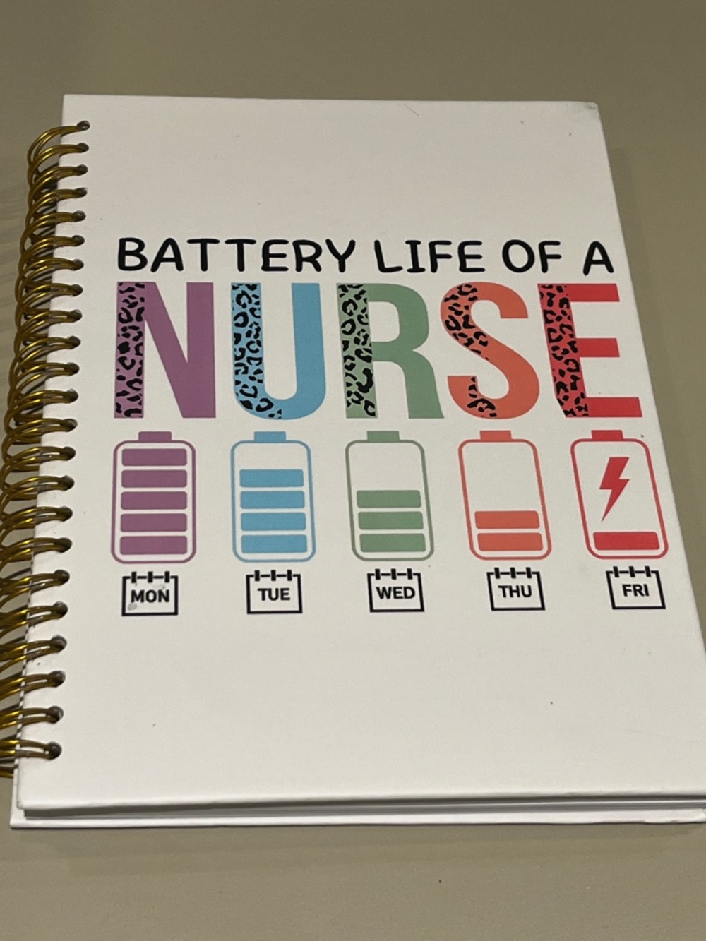Battery Life of a Nurse Spiral Notebook - Colorful Leopard Text new